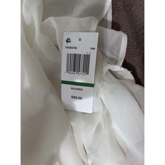 Sam & Jess White Sheer Flowing Blouse Large Bell Sleeves Round N Stretchy Bottom - Picture 5 of 7